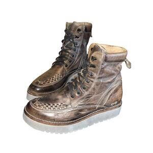 Bed Stu Elisha Platform Lace Up Leather Boots Brown Sz 11